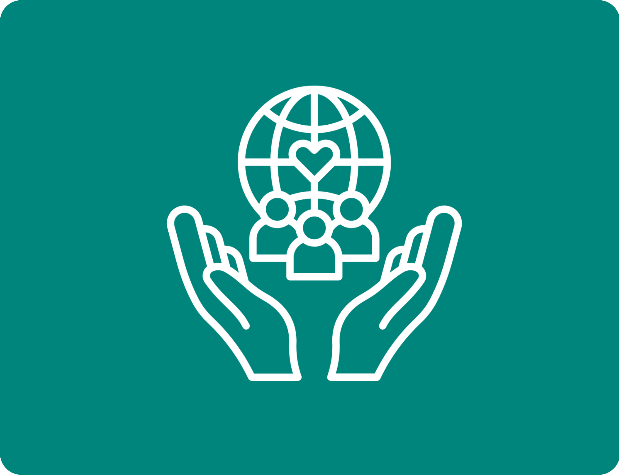 Twee handen met drie poppetjes een hartje en wereldbol erboven - steun als bedrijf