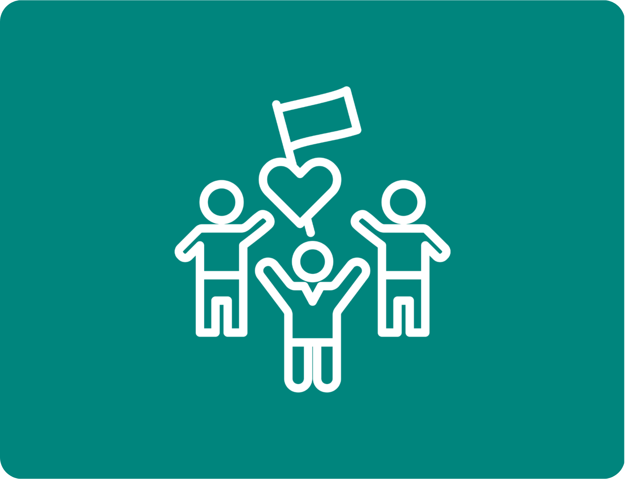 Drie poppetjes met een hart in het midden en een vlaggetje - start een actie