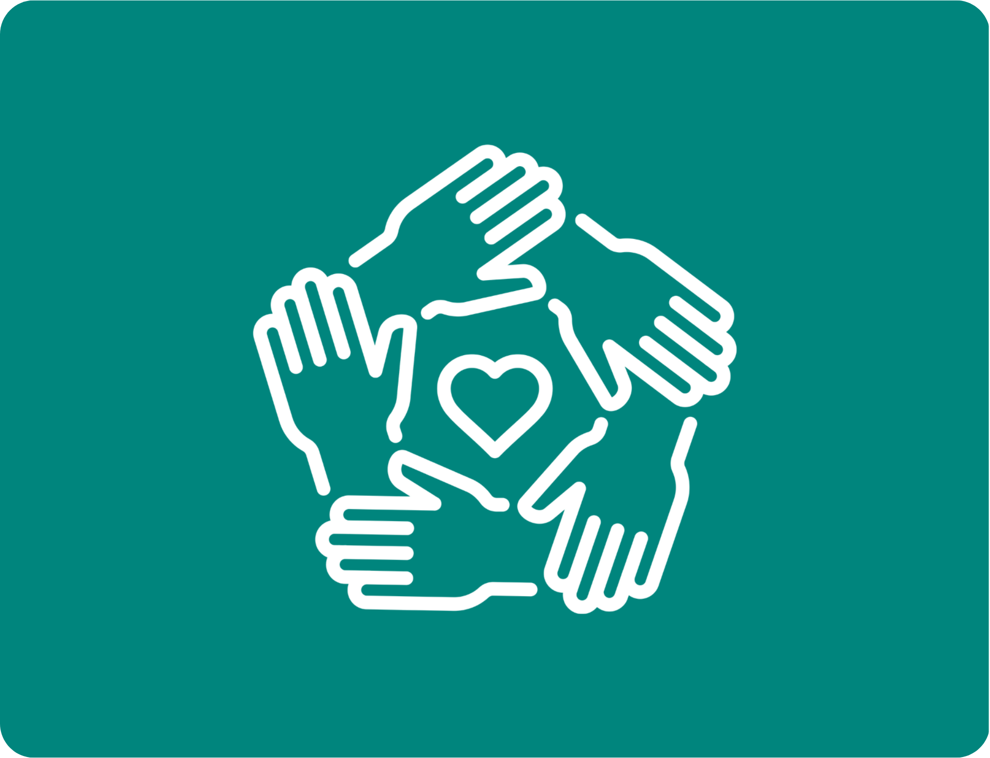 Vijf handen die elkaar aanraken in een cirkel met hart in het midden - nalaten